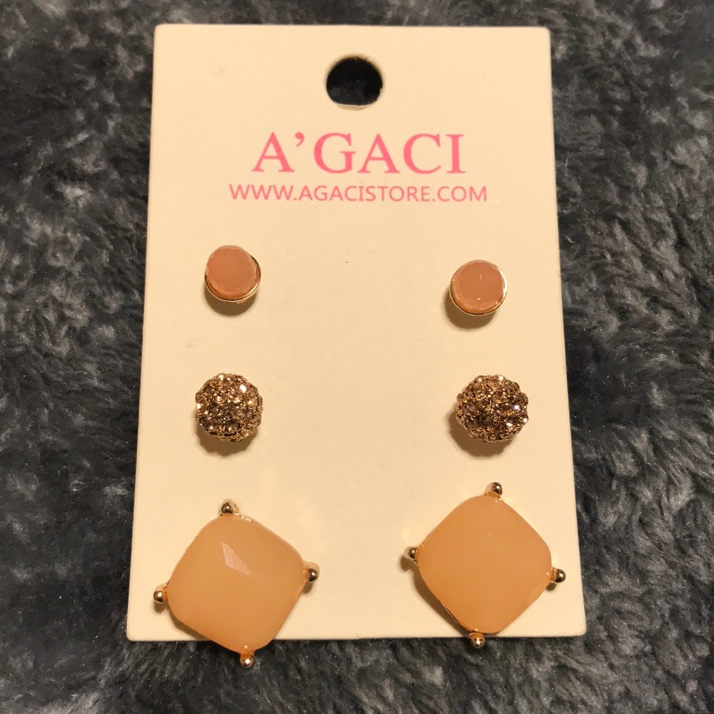 Agaci 3 Sets of Rose Gold Earrings
